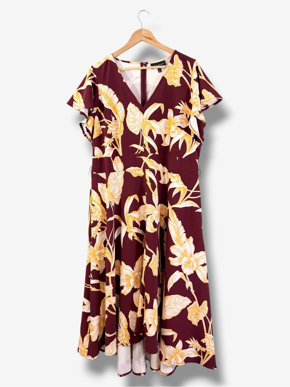 Lane Bryant Lena Hi Low Midi Dress Size 16 V-Neck Fit & Flare Wine Floral Casual